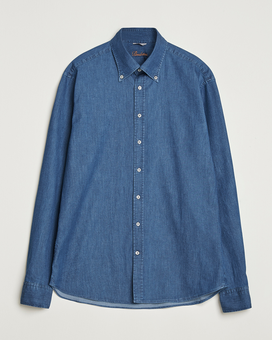 Herren | Hemden | Stenströms | Regular Fit Button Down Garment Washed Shirt Denim