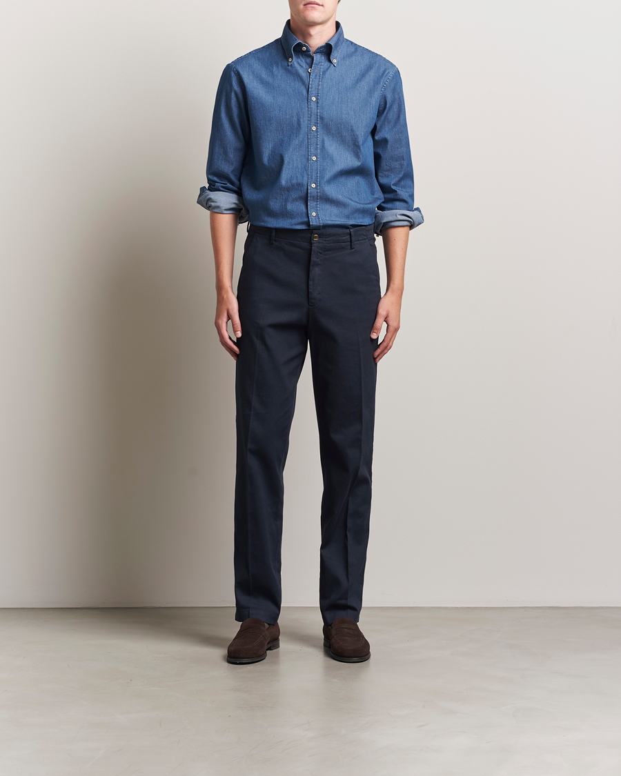 Herren | Hemden | Stenströms | Regular Fit Button Down Garment Washed Shirt Denim