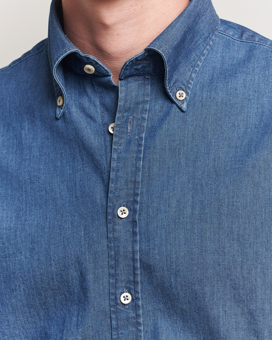 Herren | Hemden | Stenströms | Regular Fit Button Down Garment Washed Shirt Denim