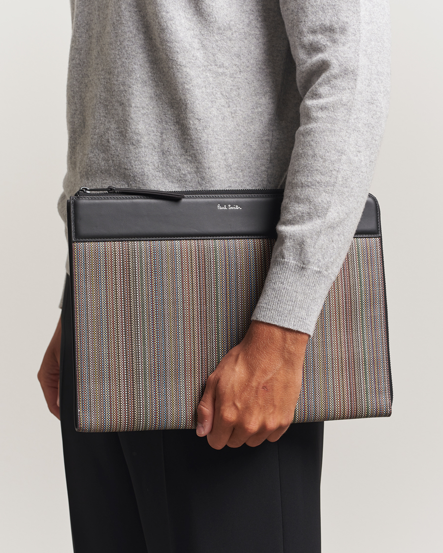 Herren | Paul Smith Nylon Stripe Document Case Black Multi | Paul Smith | Nylon Stripe Document Case Black Multi