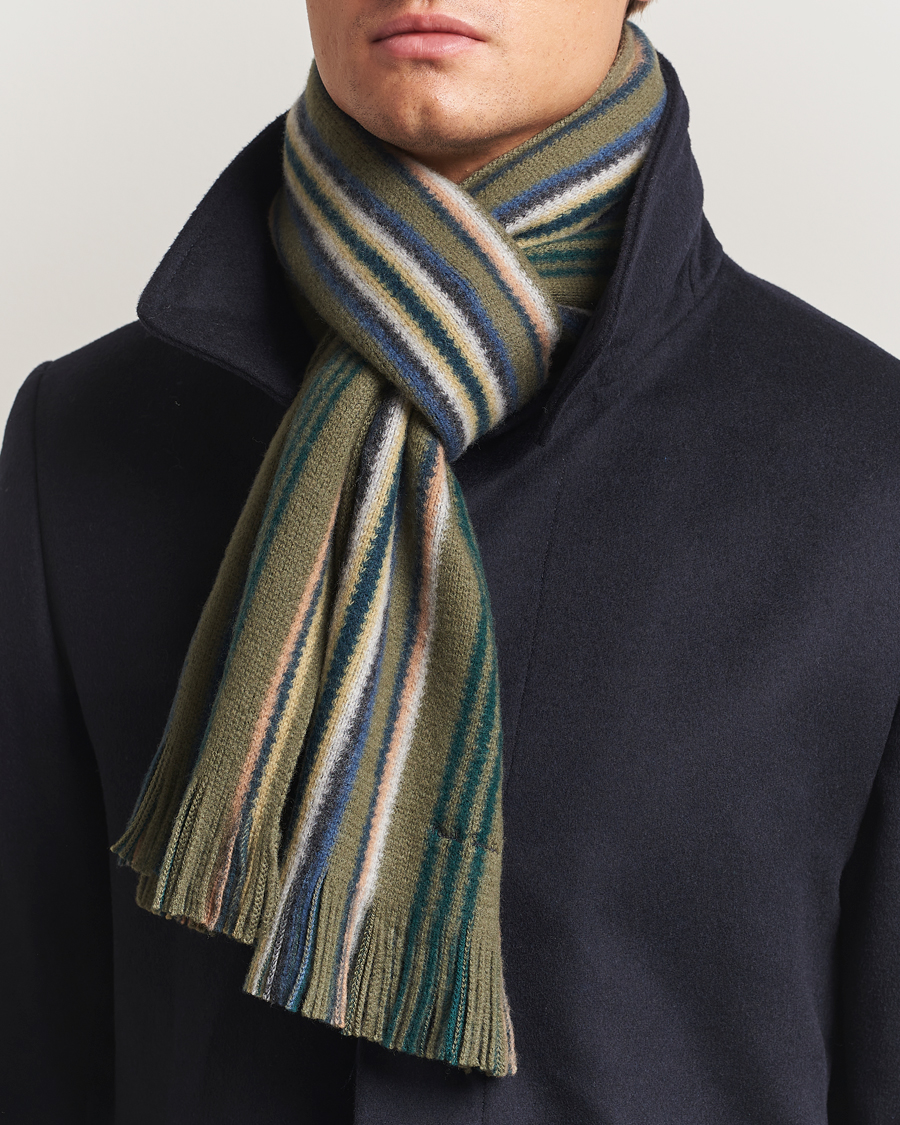 Herren | Schals | Paul Smith | Merino Wool Striped Scarf Green Multi