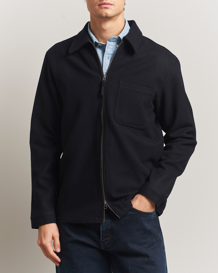 Herren | Hemden | A Day's March | Fraser Wool Zip Overshirt Navy