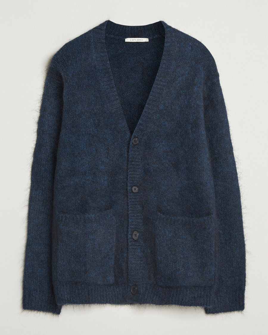 Herren | Pullover | A Day's March | Jarrow Mohair Cardigan Indigo Blue