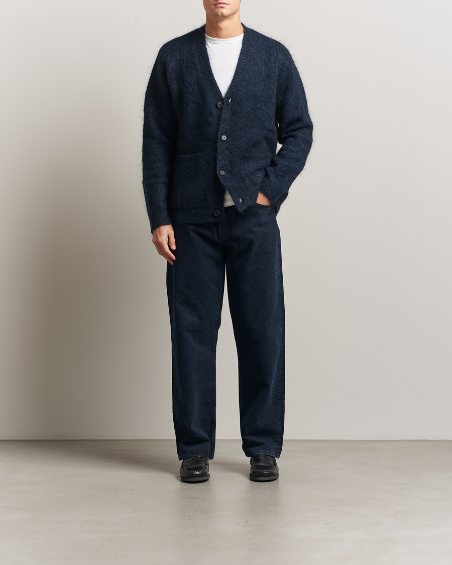 Herren | Pullover | A Day's March | Jarrow Mohair Cardigan Indigo Blue