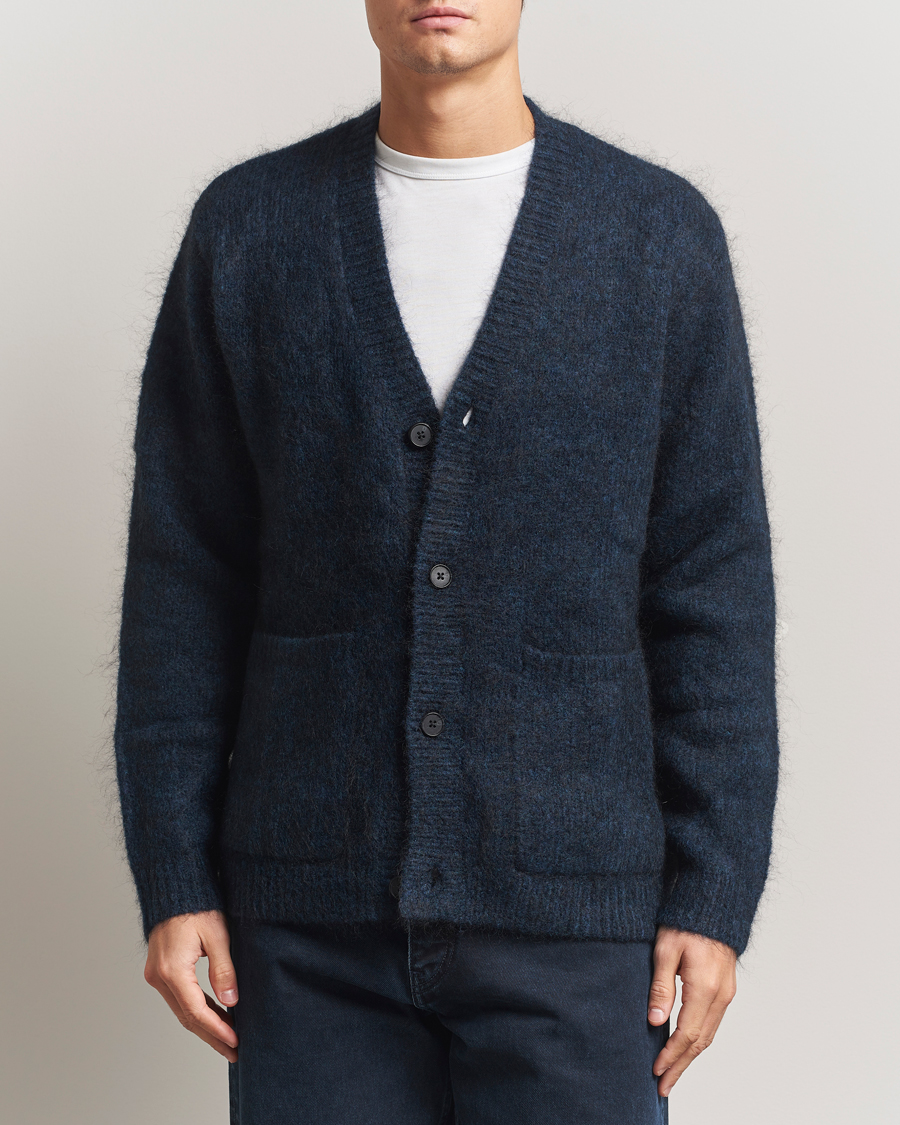 Herren | Pullover | A Day's March | Jarrow Mohair Cardigan Indigo Blue