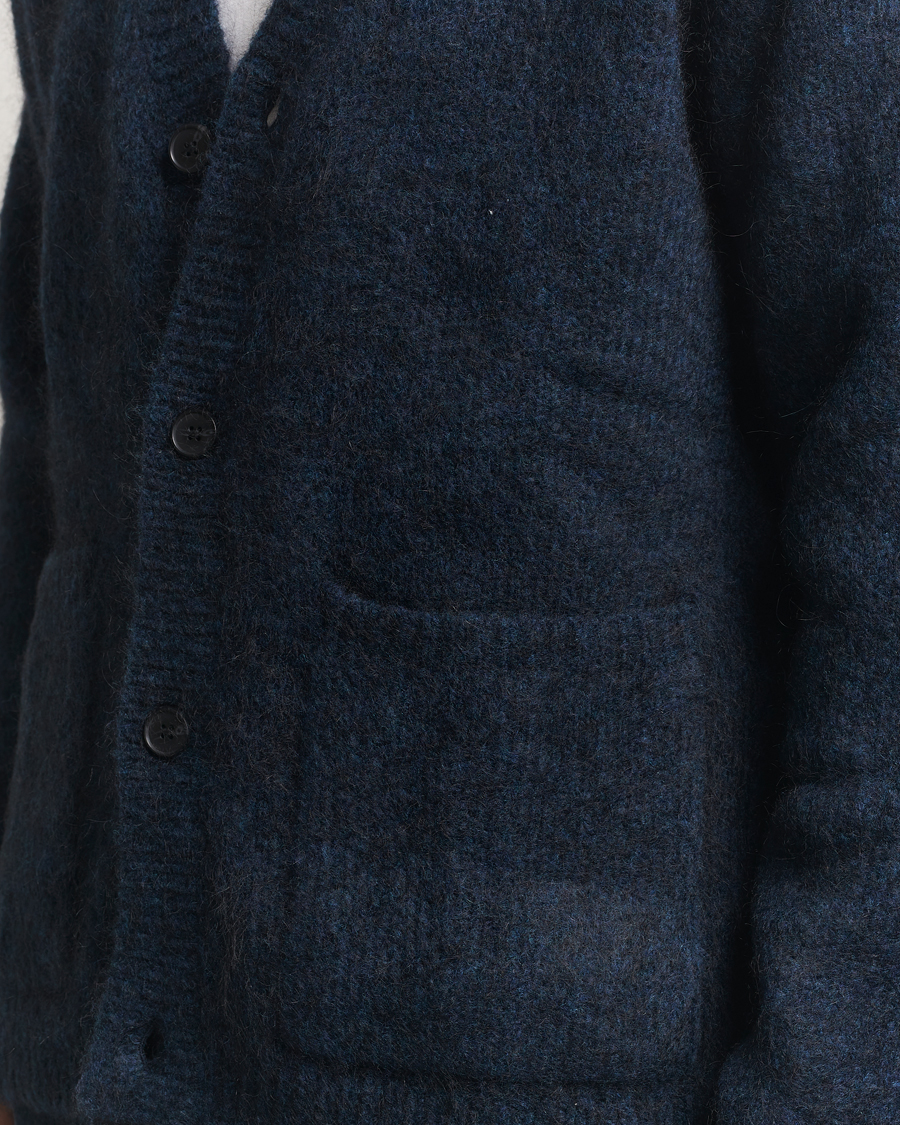 Herren | Pullover | A Day's March | Jarrow Mohair Cardigan Indigo Blue