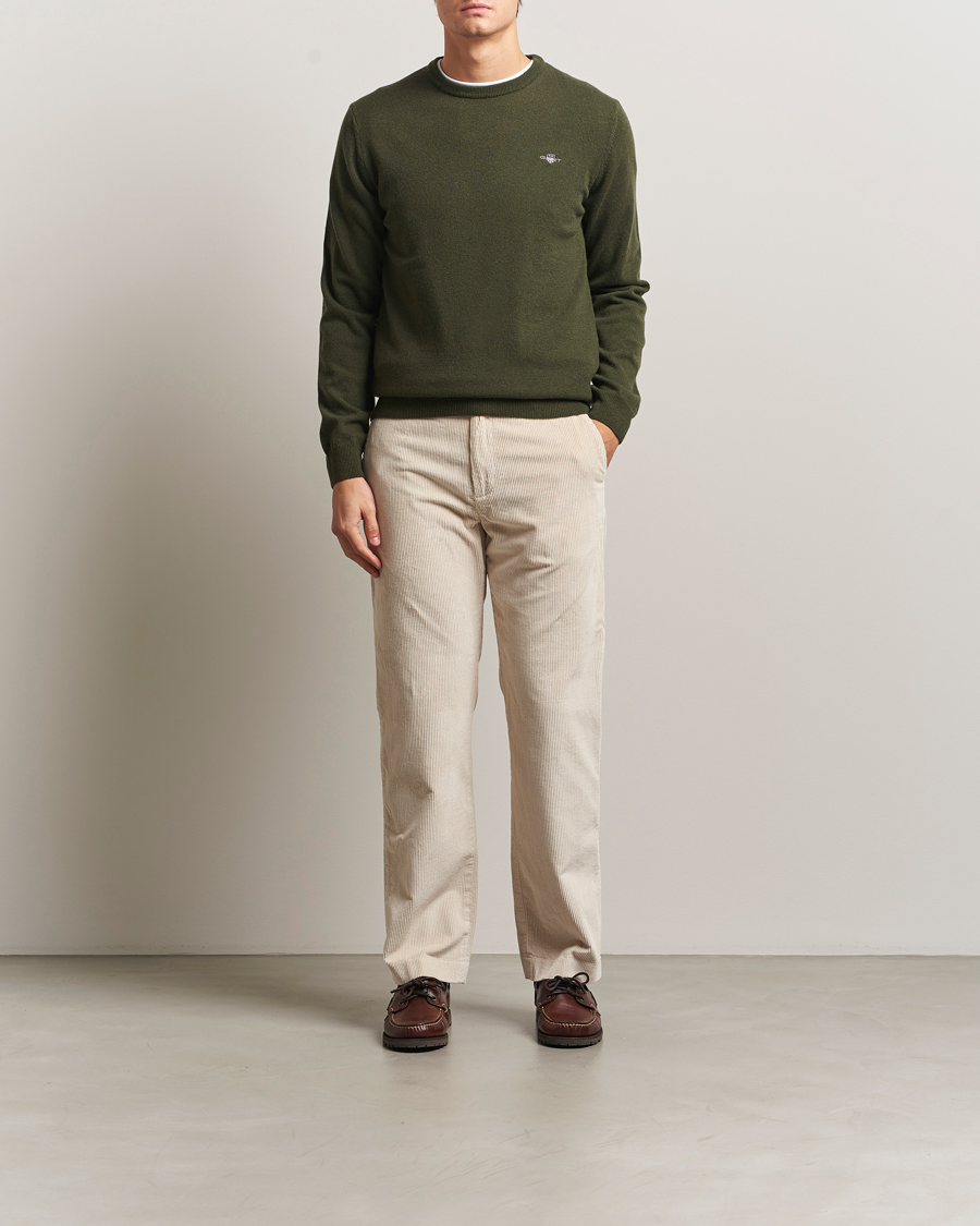 Herren | Pullover | Gant | Superfine Lambswool Crew Neck Khaki Green Melange