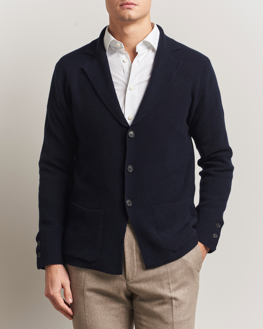 Herren | Sakkos | Oscar Jacobson | Antonio Knitted Wool Blazer Navy