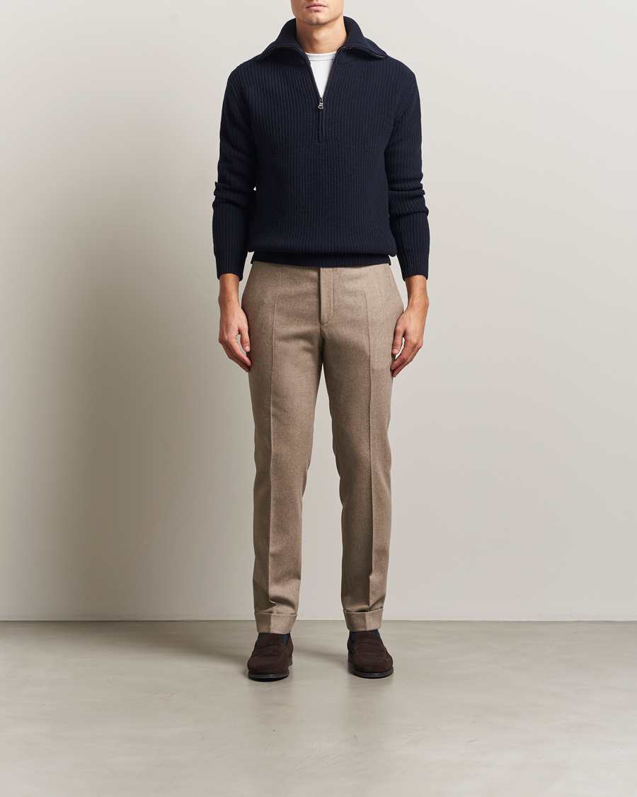 Herren | Pullover | Oscar Jacobson | Mauritz Chunky Wool Half-Zip Navy
