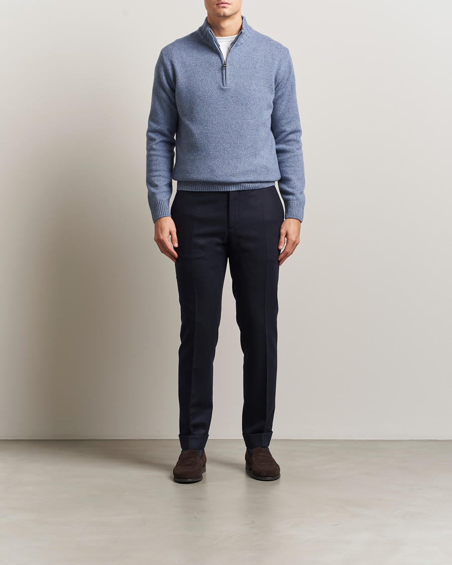 Herren | Pullover | Oscar Jacobson | Paul Wool/Cashmere Half-Zip Light Blue