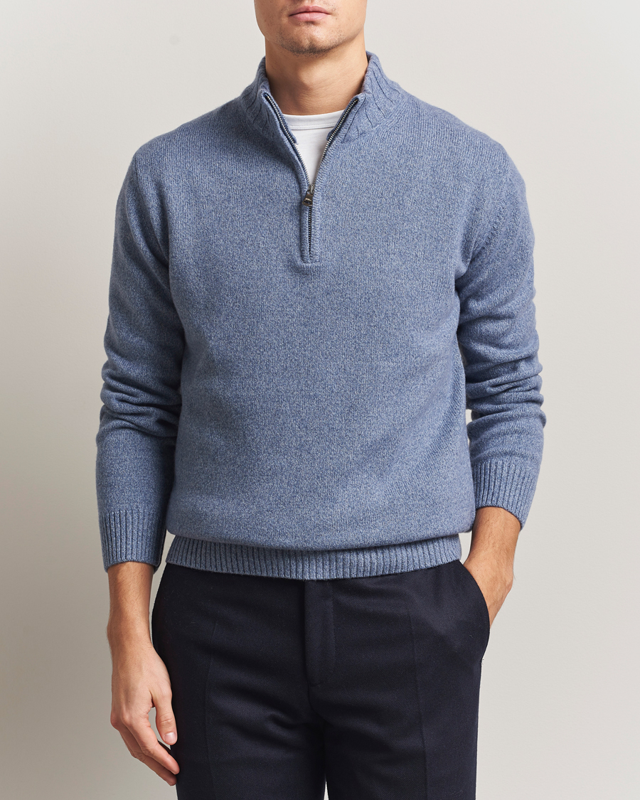 Herren | Pullover | Oscar Jacobson | Paul Wool/Cashmere Half-Zip Light Blue