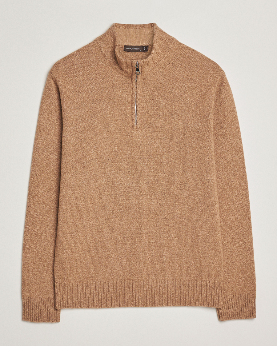 Herren | Pullover | Oscar Jacobson | Paul Wool/Cashmere Half-Zip Beige