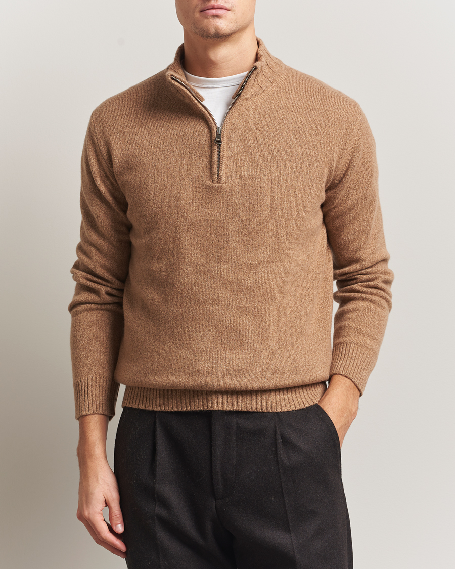 Herren | Pullover | Oscar Jacobson | Paul Wool/Cashmere Half-Zip Beige