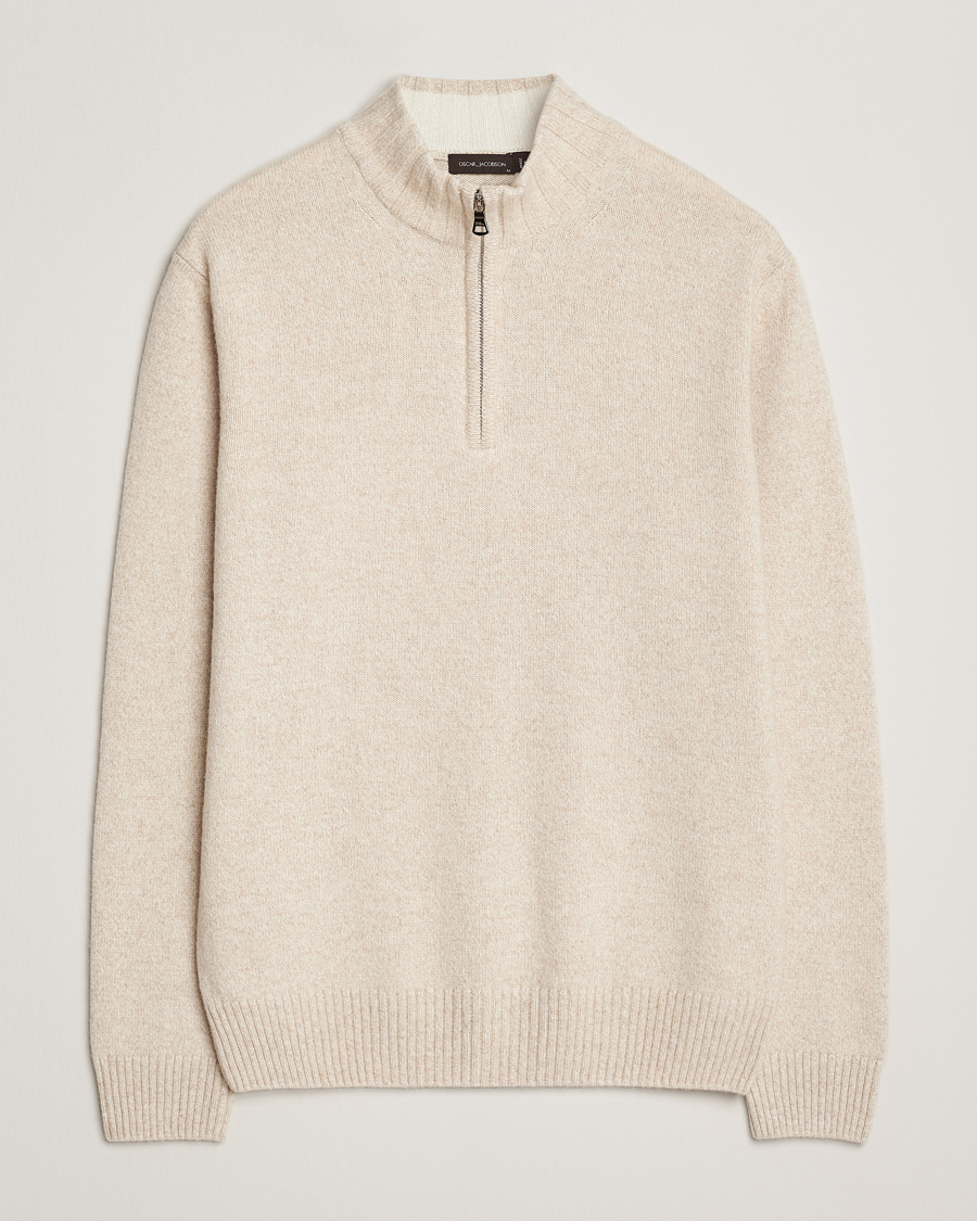 Herren | Pullover | Oscar Jacobson | Paul Wool/Cashmere Half-Zip Creme