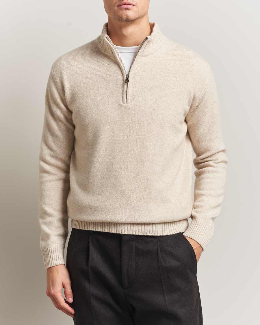 Herren | Pullover | Oscar Jacobson | Paul Wool/Cashmere Half-Zip Creme