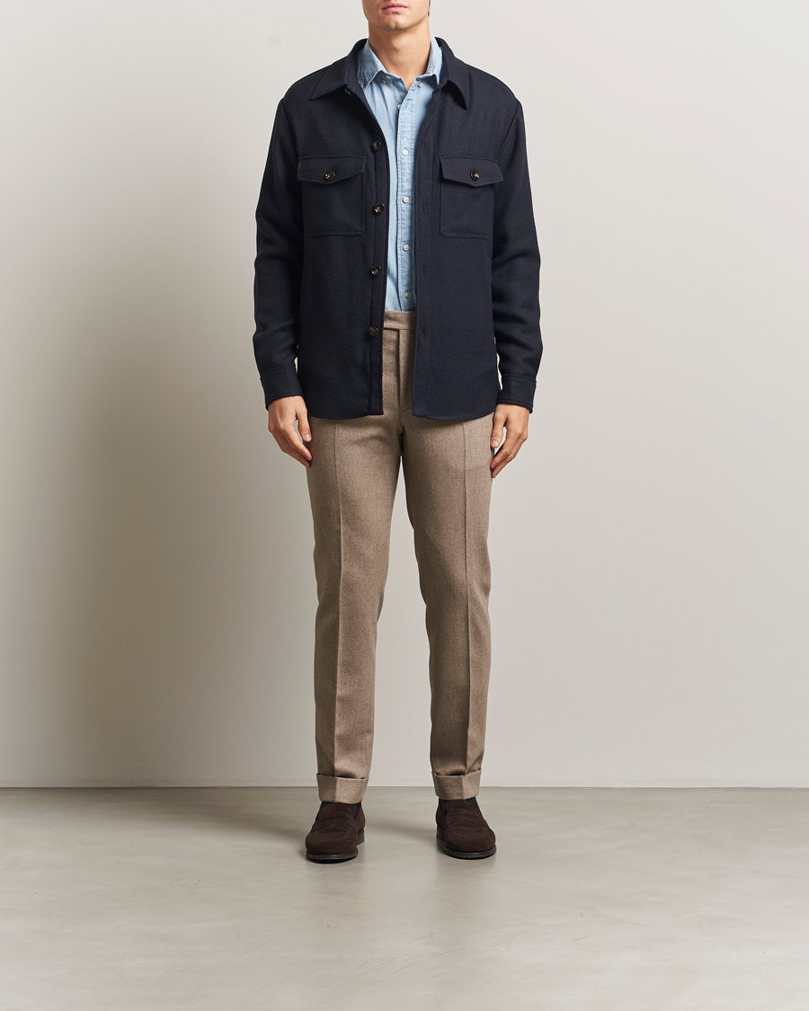 Herren | Jacken | Oscar Jacobson | Maverick Wool Overshirt Navy