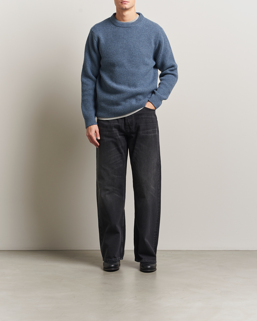 Herren | Pullover | Nudie Jeans | August Wool Rib Knitted Sweater Blue Melange