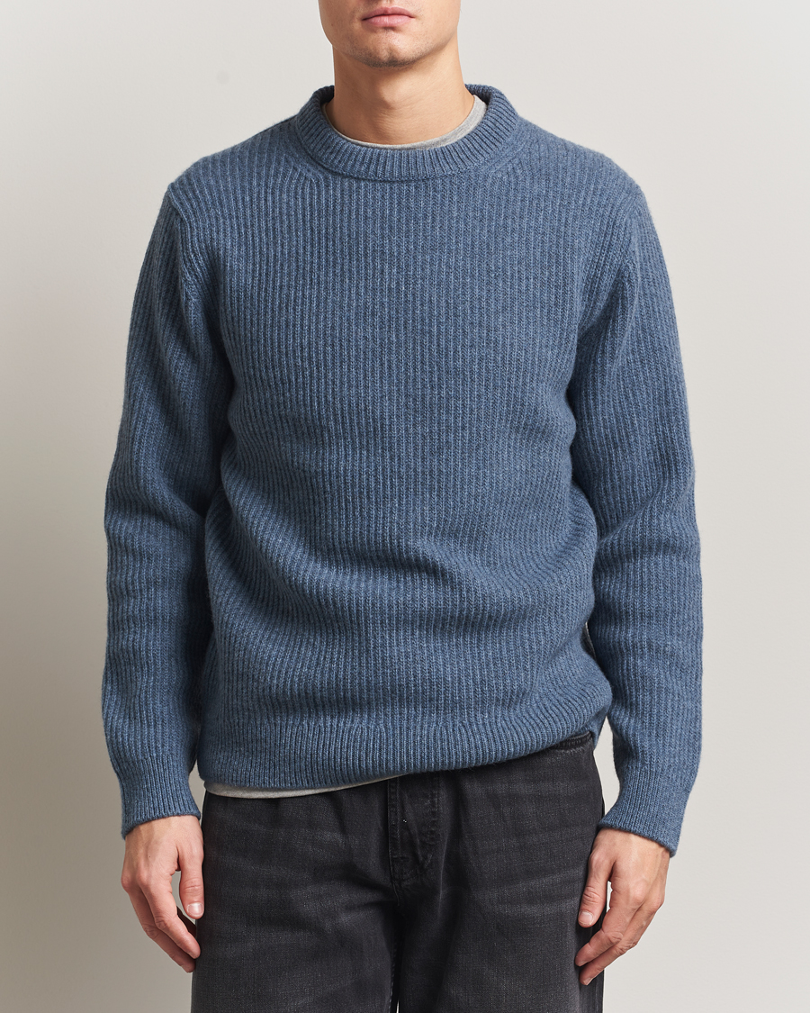 Herren | Pullover | Nudie Jeans | August Wool Rib Knitted Sweater Blue Melange