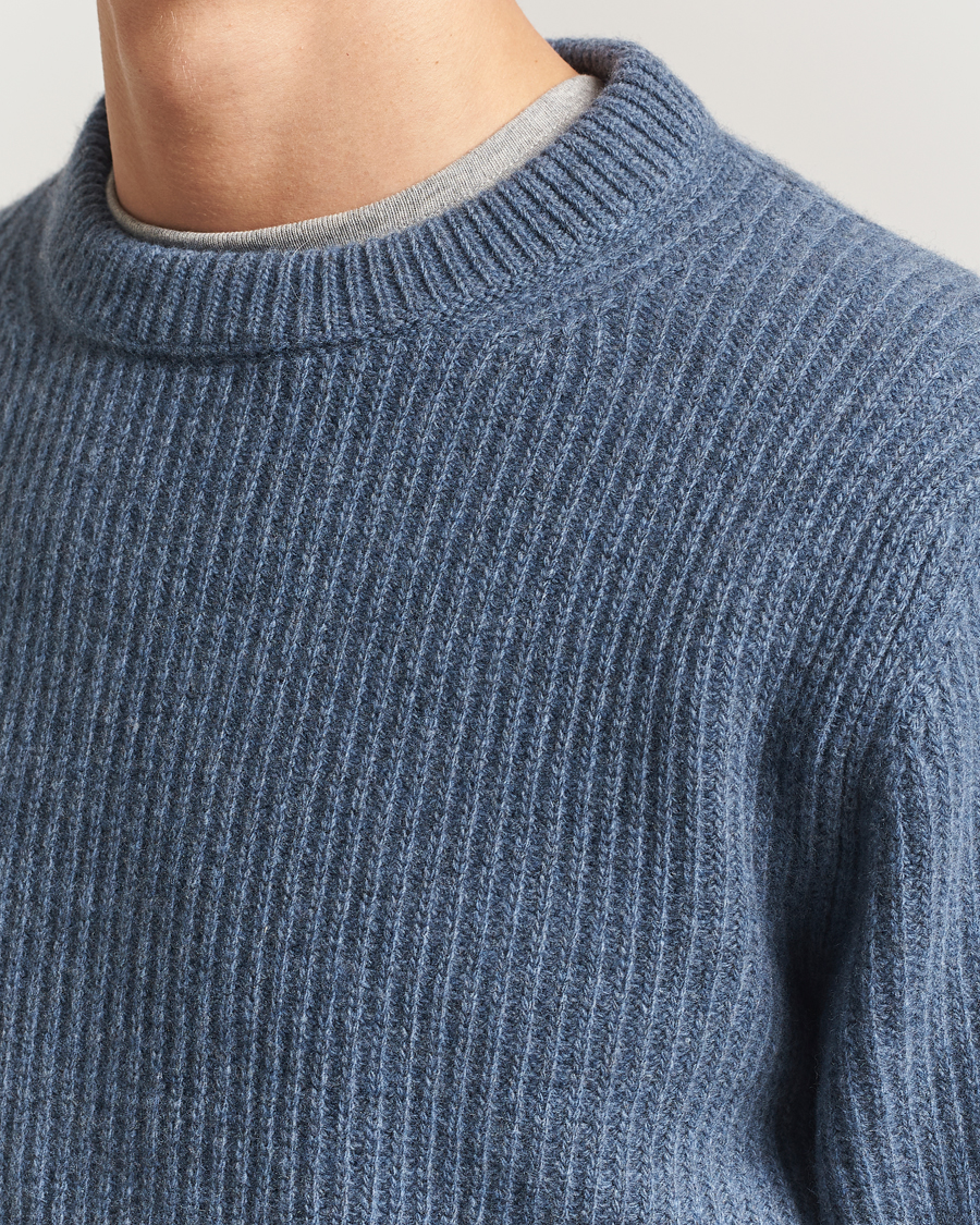 Herren | Pullover | Nudie Jeans | August Wool Rib Knitted Sweater Blue Melange