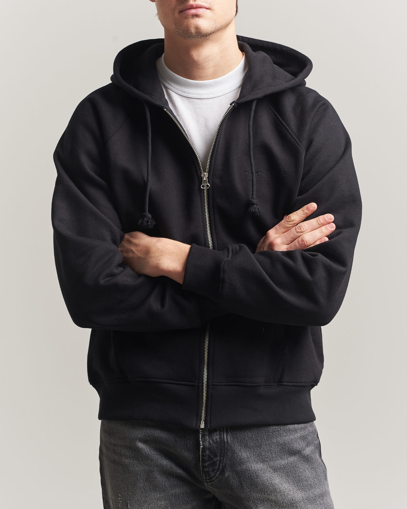 Herren | Pullover | Nudie Jeans | Gunde Logo Full Zip Hoodie Black