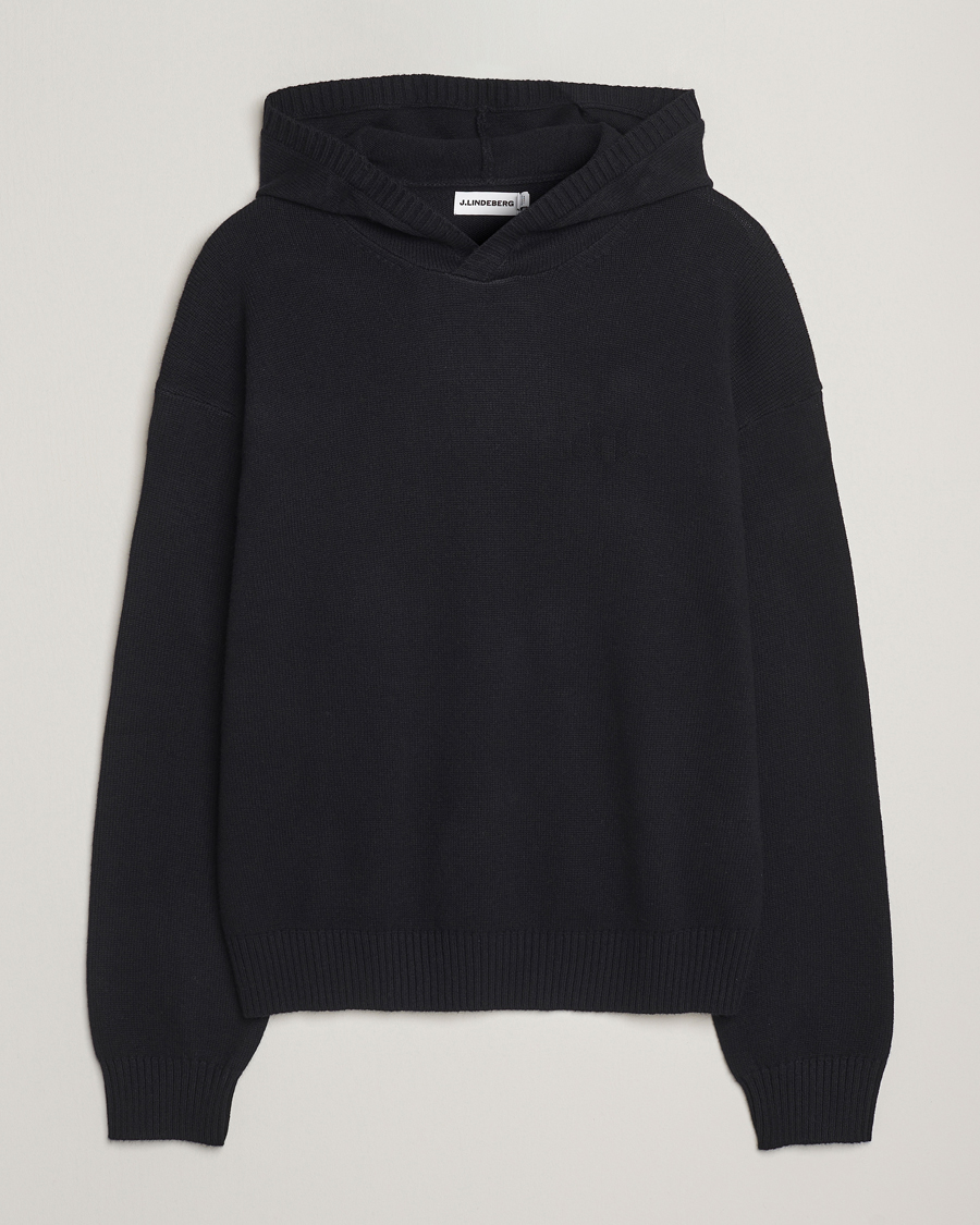 Herren | Pullover | J.Lindeberg | Edward Wool Knitted Hoodie Black