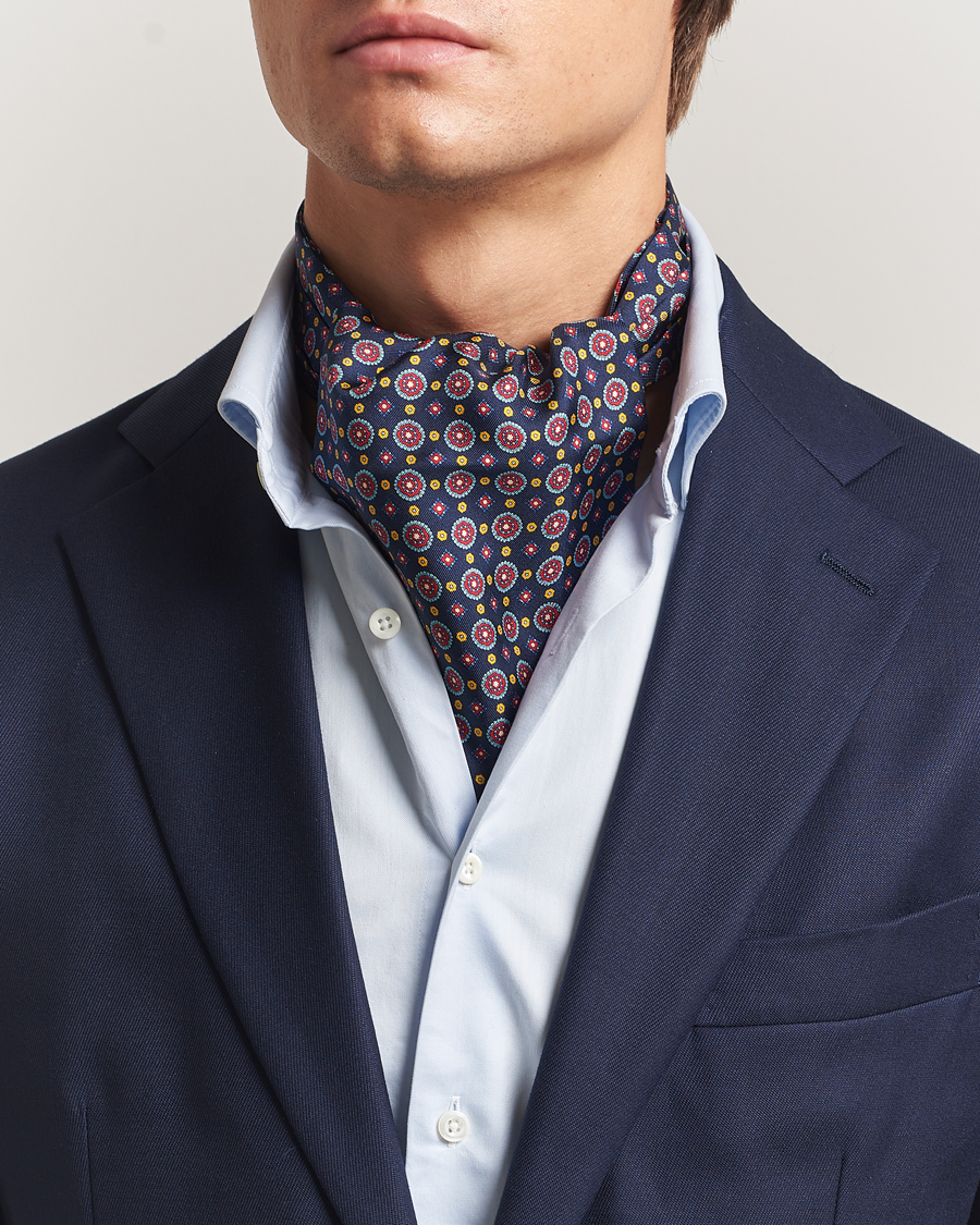Herren | Tücher | Amanda Christensen | Silk Twill Medallion Ascot Navy