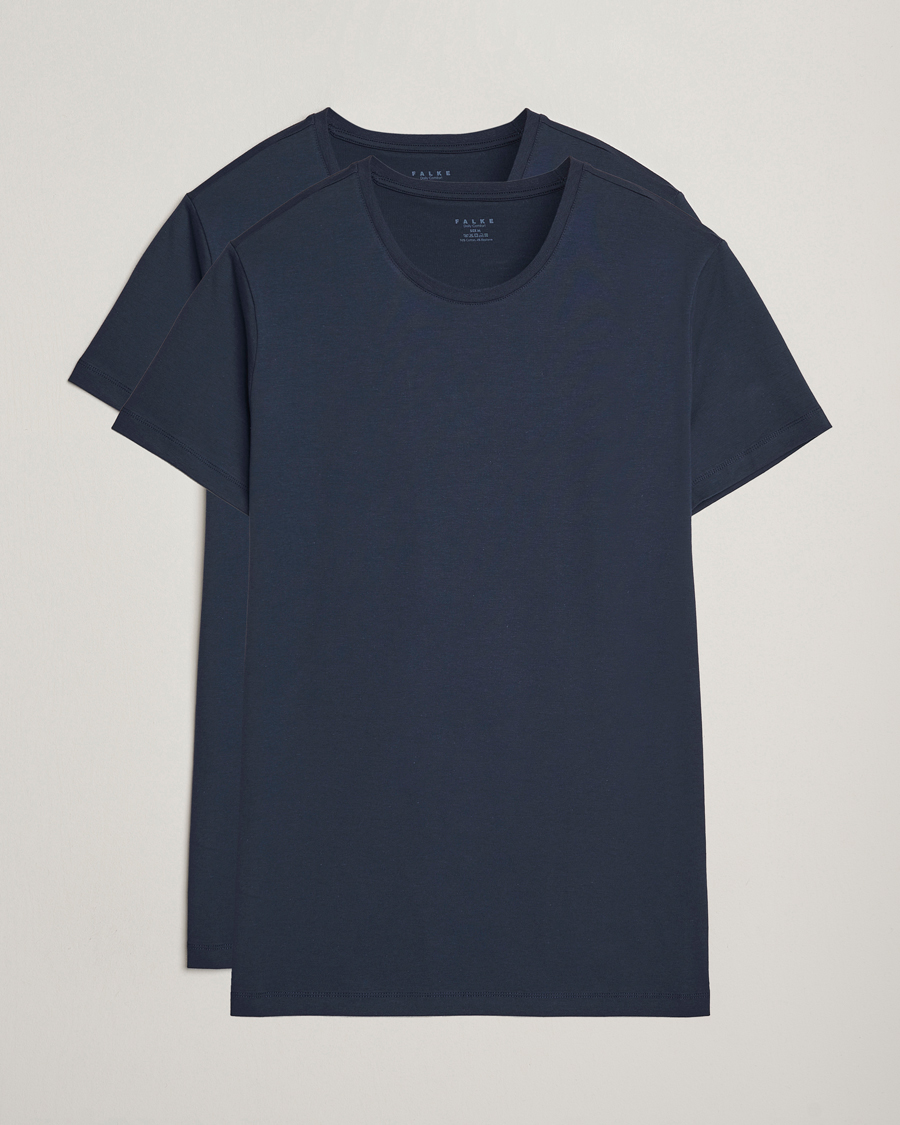 Herren | T-Shirts | Falke | 2-Pack Cotton Crew Neck T-Shirt Midnight