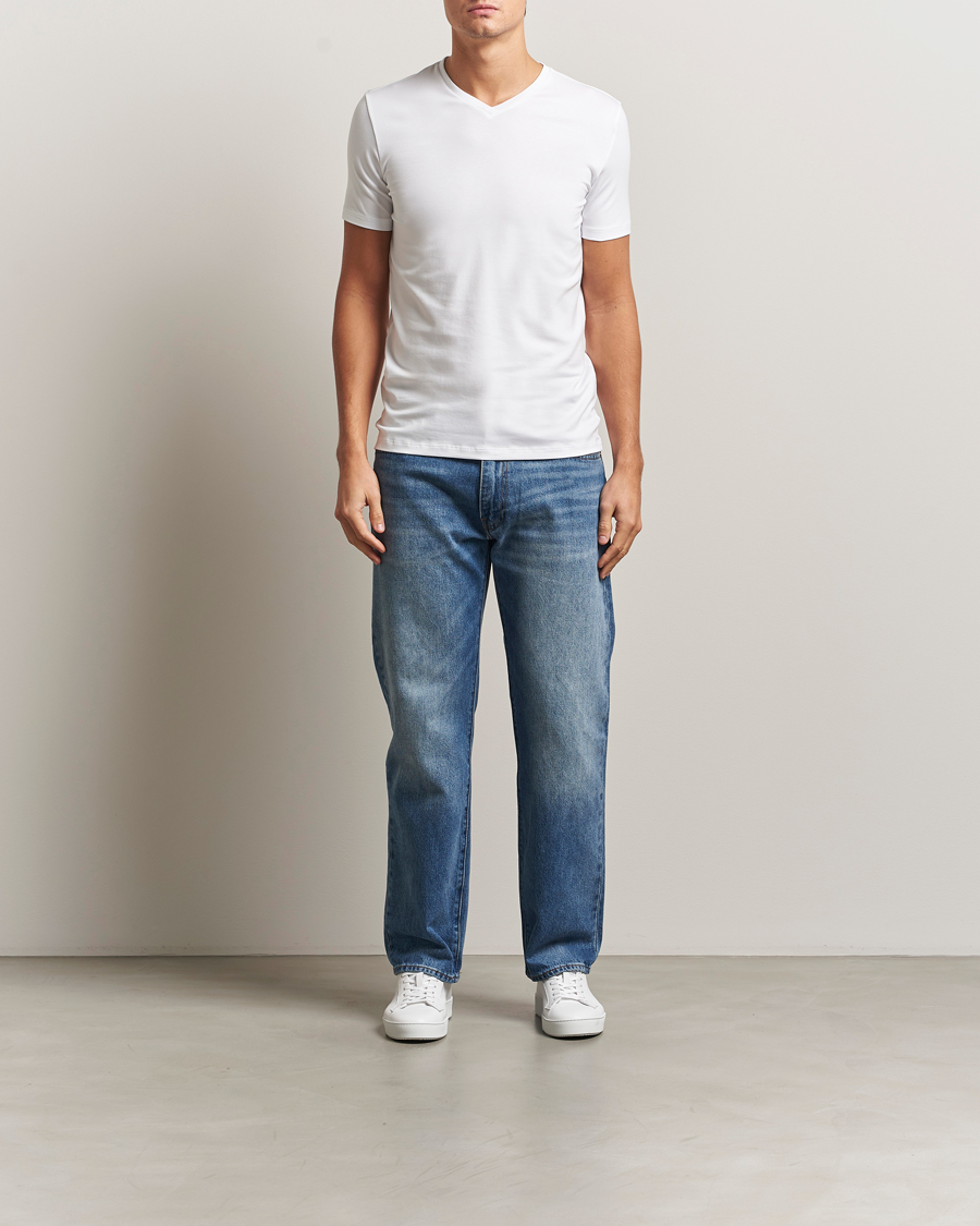 Herren | T-Shirts | Falke | 2-Pack Cotton V-Neck T-Shirt White