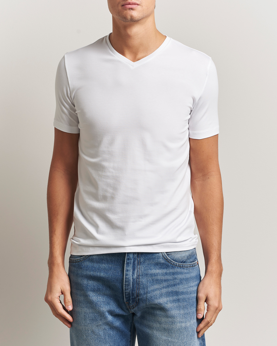 Herren | T-Shirts | Falke | 2-Pack Cotton V-Neck T-Shirt White