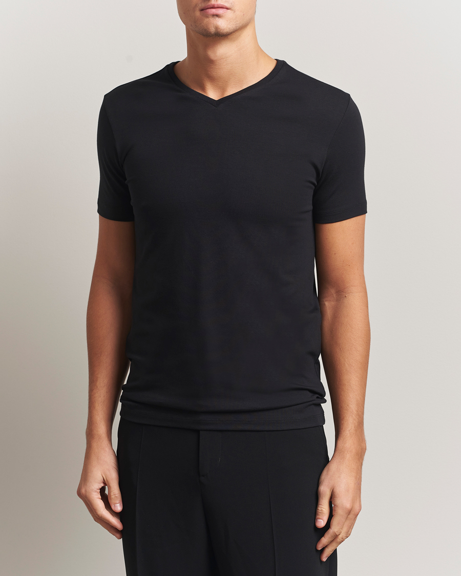 Herren | T-Shirts | Falke | 2-Pack Cotton V-Neck T-Shirt Black