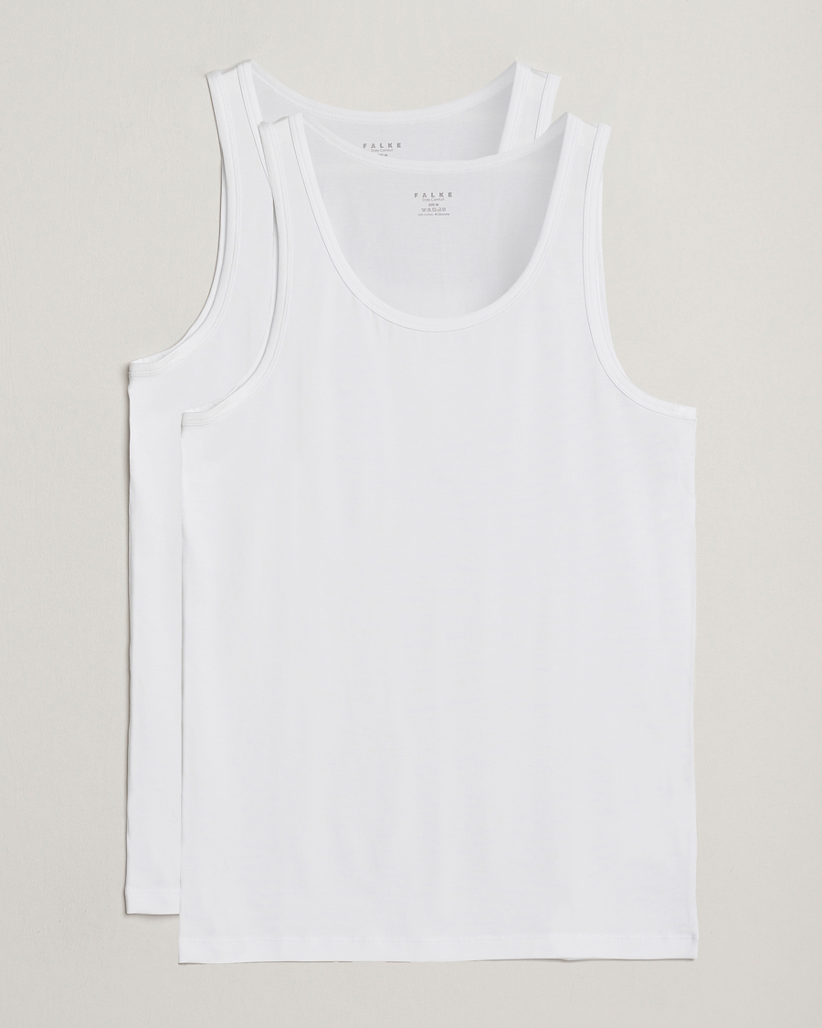 Herren | T-Shirts | Falke | 2-Pack Cotton Tank Top White