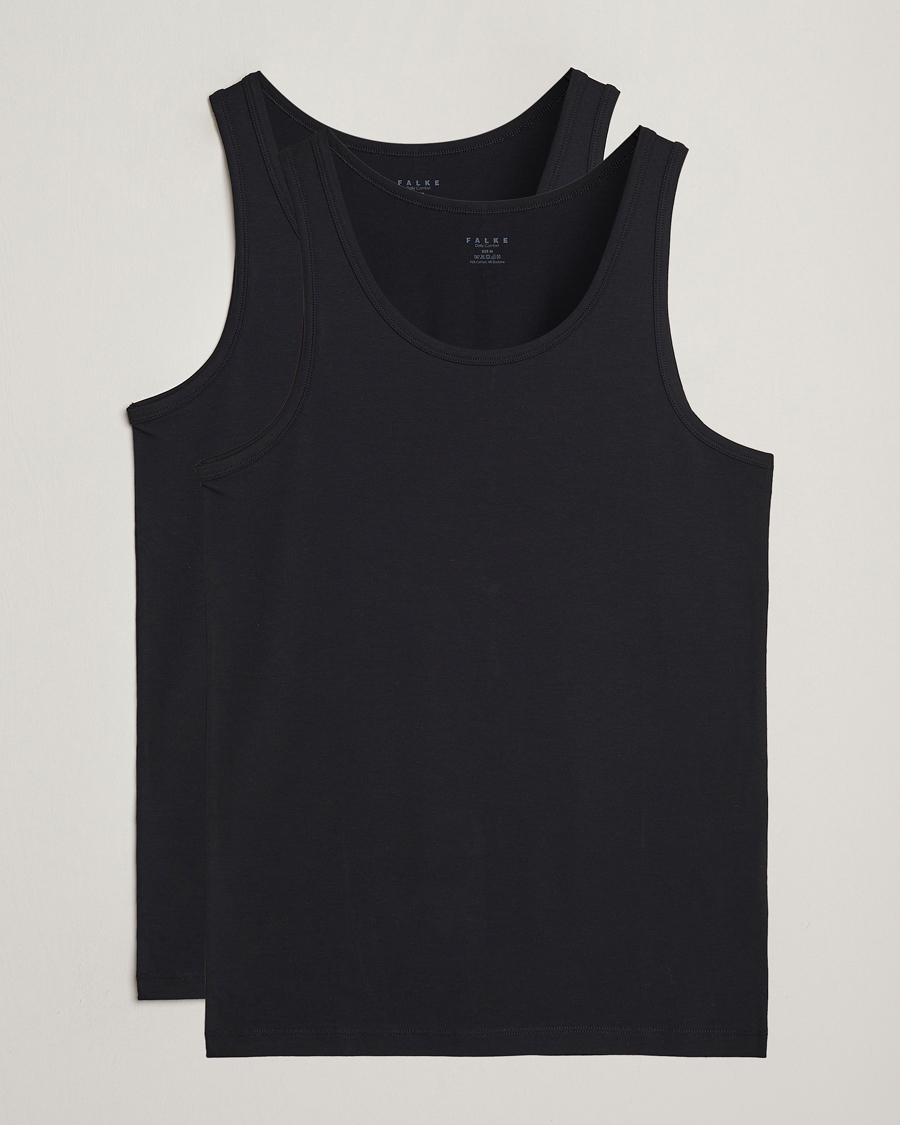 Herren | T-Shirts | Falke | 2-Pack Cotton Tank Top Black