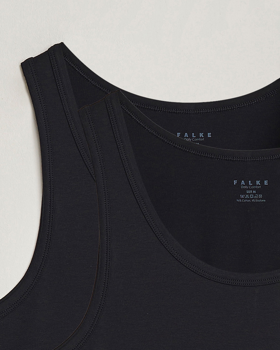 Herren | T-Shirts | Falke | 2-Pack Cotton Tank Top Black