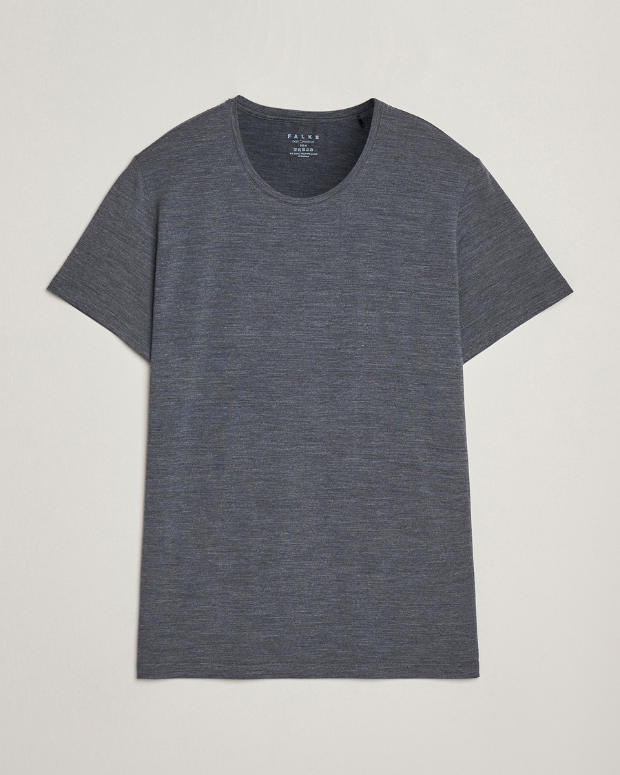 Herren | T-Shirts | Falke | Clima Wool Crew Neck T-Shirt Dark Grey Heather