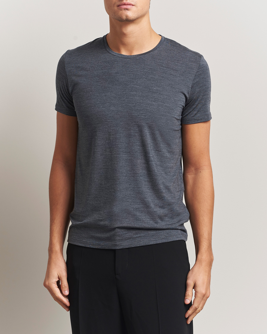 Herren | T-Shirts | Falke | Clima Wool Crew Neck T-Shirt Dark Grey Heather