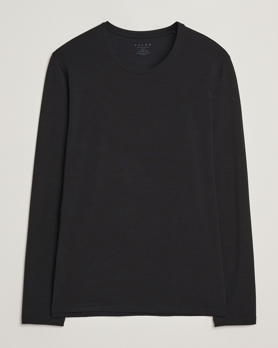 Herren | T-Shirts | Falke | Clima Wool Wool Long Sleeve T-Shirt Black