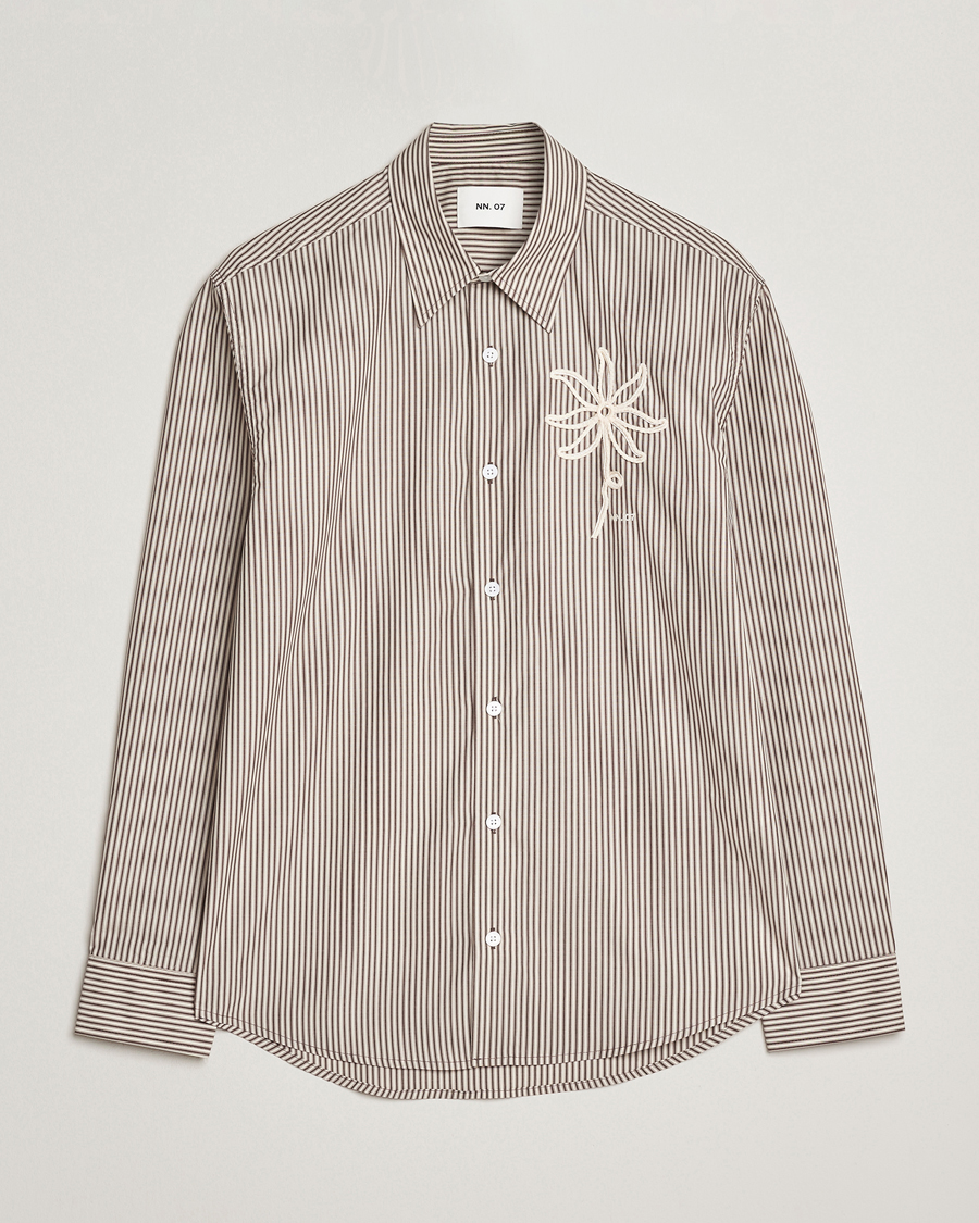 Herren | Hemden | NN07 | Quinsy Striped Embroidered Shirt Brown
