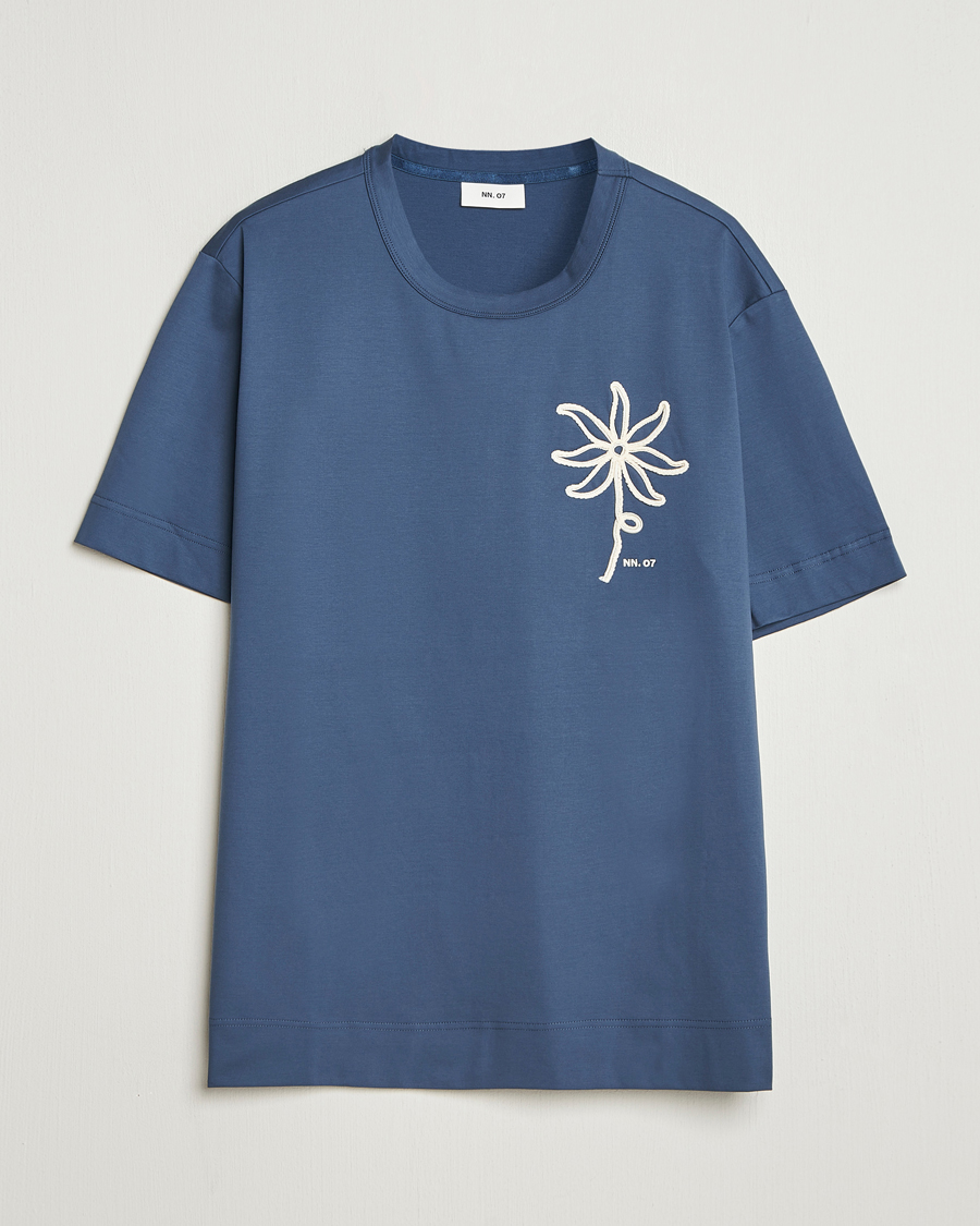 Herren | T-Shirts | NN07 | Pedro Embroidered T-Shirt Denim Blue