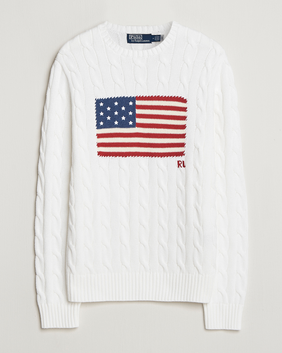 Herren | Pullover | Polo Ralph Lauren | Cotton Cable Flag Sweater Ceramic White