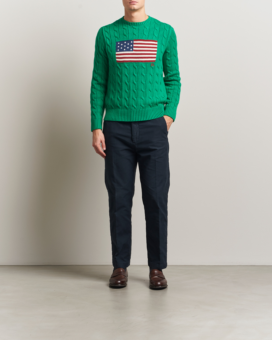 Herren | Pullover | Polo Ralph Lauren | Cotton Cable Flag Sweater Billiard Green