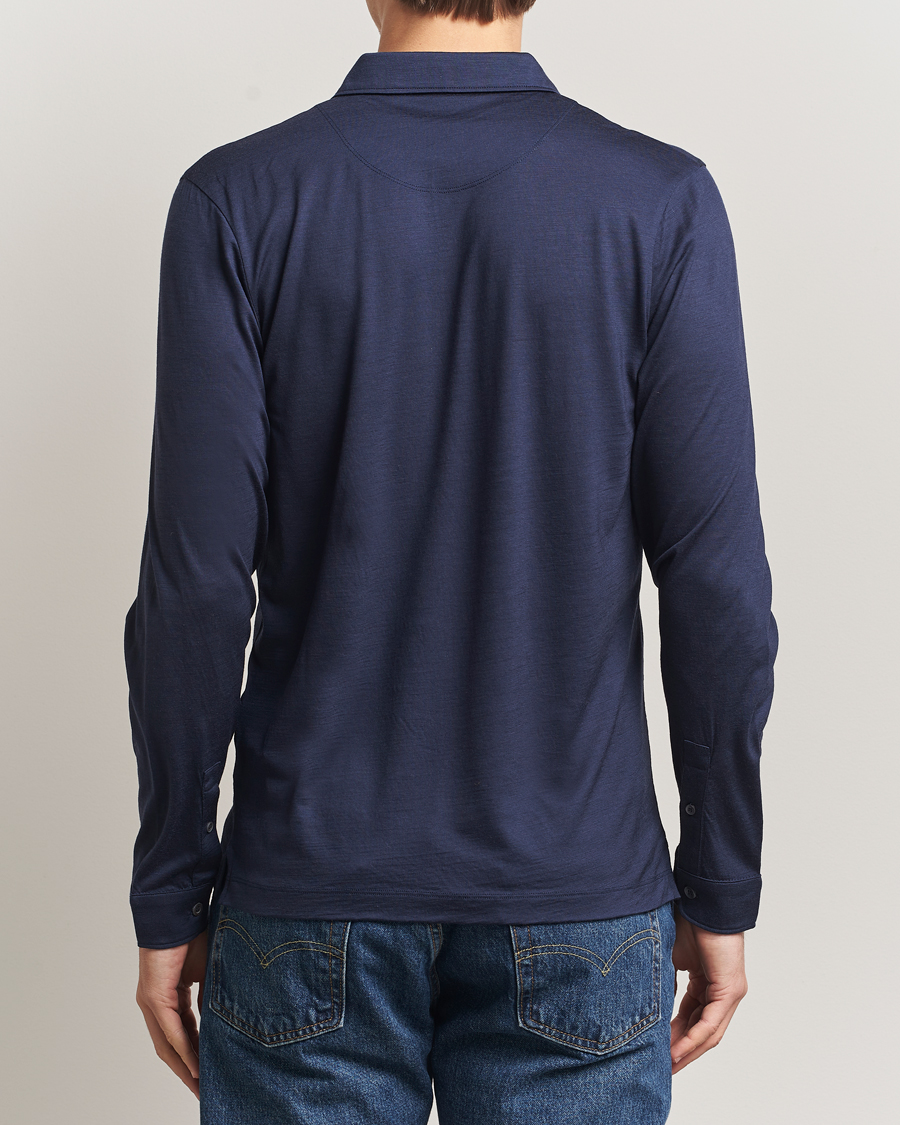 Herren | Poloshirts | Sunspel | Wool Jersey Long Sleeve Polo Navy