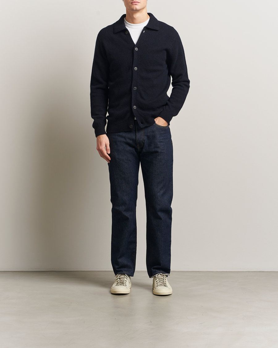 Herren | Pullover | Sunspel | Lambswool Cardigan Dark Navy