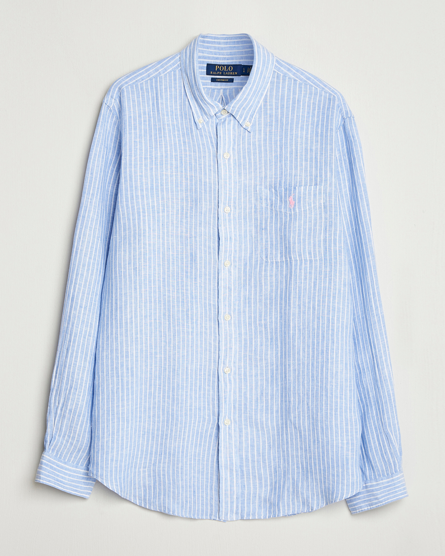 Herren | Hemden | Polo Ralph Lauren | Custom Fit Linen Striped Shirt Light Blue/White
