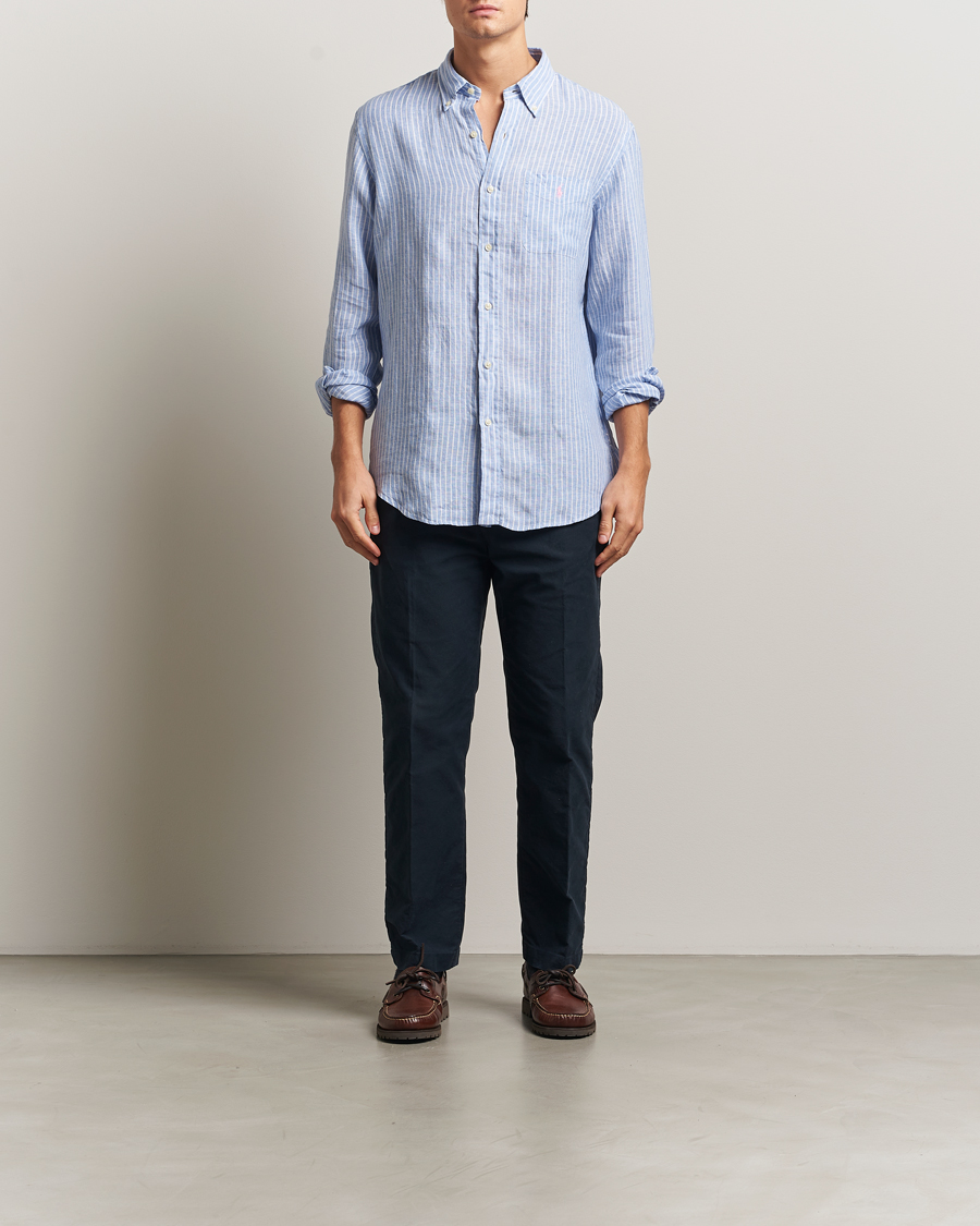 Herren | Hemden | Polo Ralph Lauren | Custom Fit Linen Striped Shirt Light Blue/White