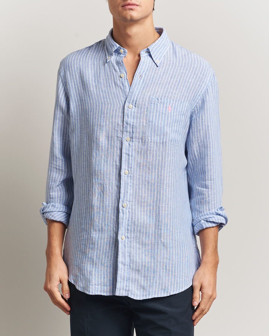 Herren | Hemden | Polo Ralph Lauren | Custom Fit Linen Striped Shirt Light Blue/White