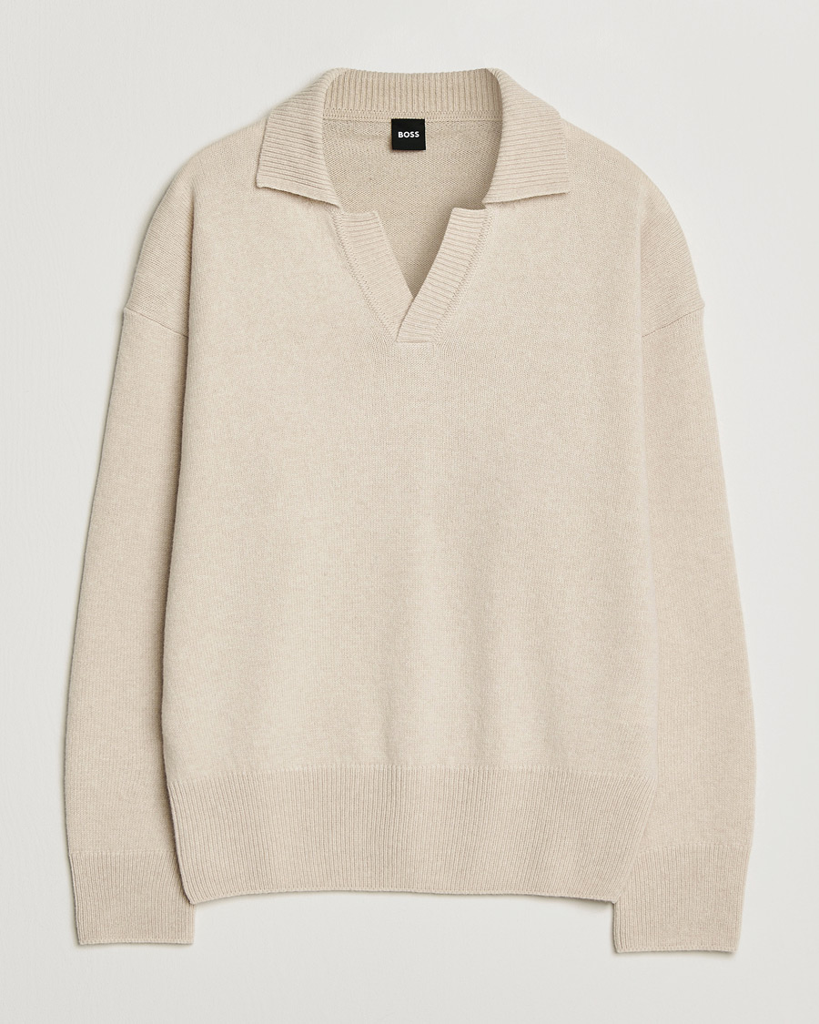 Herren | Pullover | BOSS BLACK | Ucari Wool Knitted Polo Open White