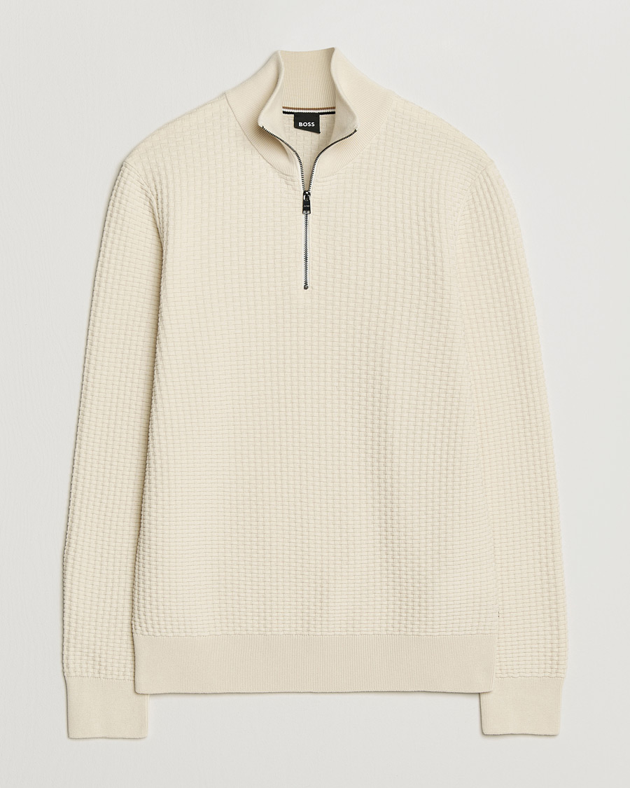 Herren | Pullover | BOSS BLACK | Ulicio Structured Knitted Half Zip Open White