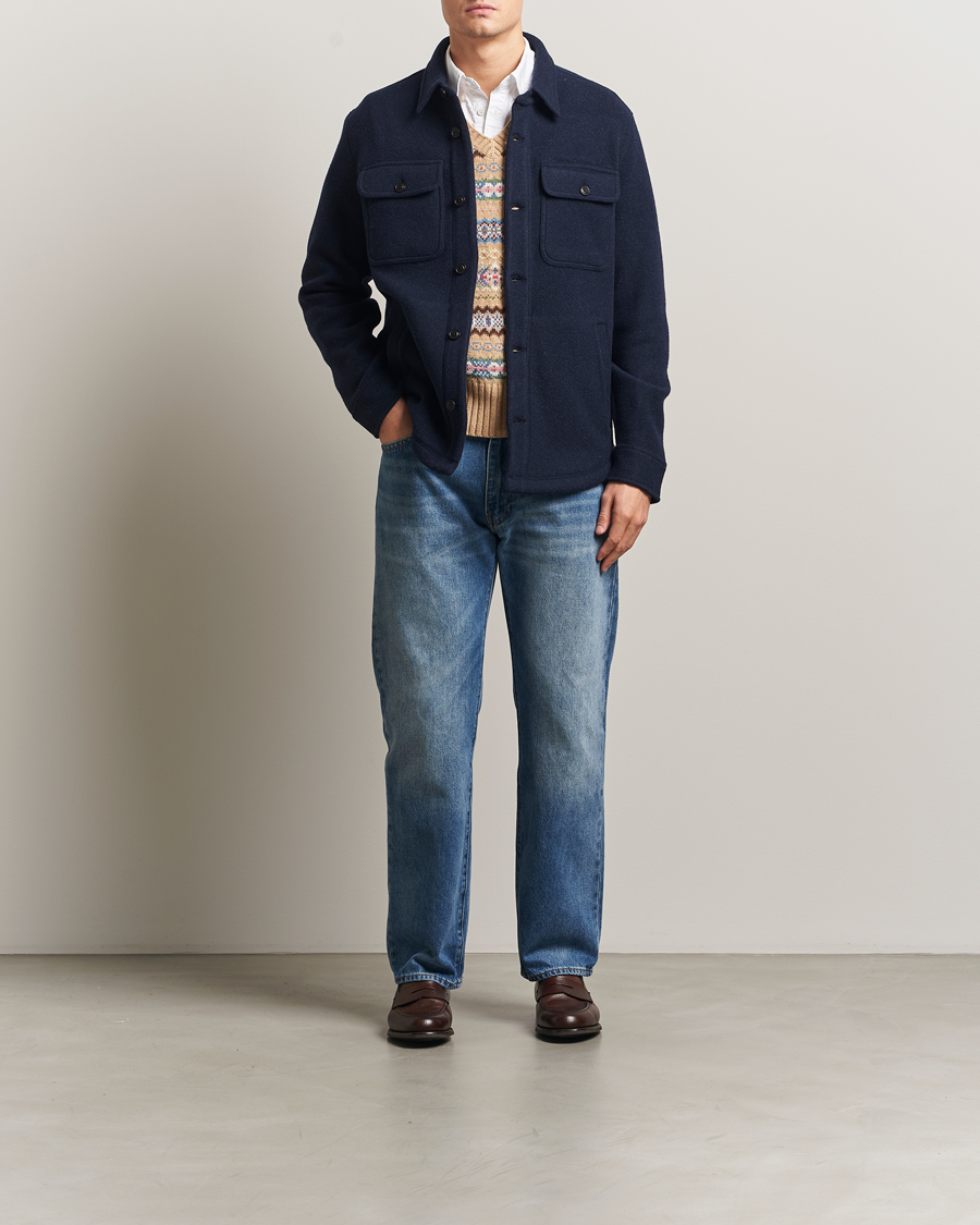Herren | Hemden | Polo Ralph Lauren | Brushed Double Knitted Overshirt Worth Navy Heather