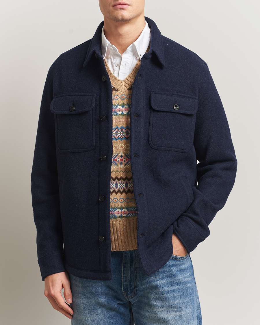 Herren | Hemden | Polo Ralph Lauren | Brushed Double Knitted Overshirt Worth Navy Heather