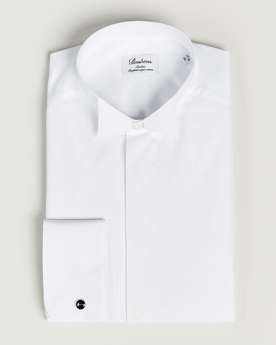 Herren | Hemden | Stenströms | Slimline Stand Up Collar Plissè Shirt White